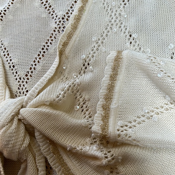 Design History brand cream cardigan w/metallic threads, sequins & beads. Large. - Picture 5 of 10